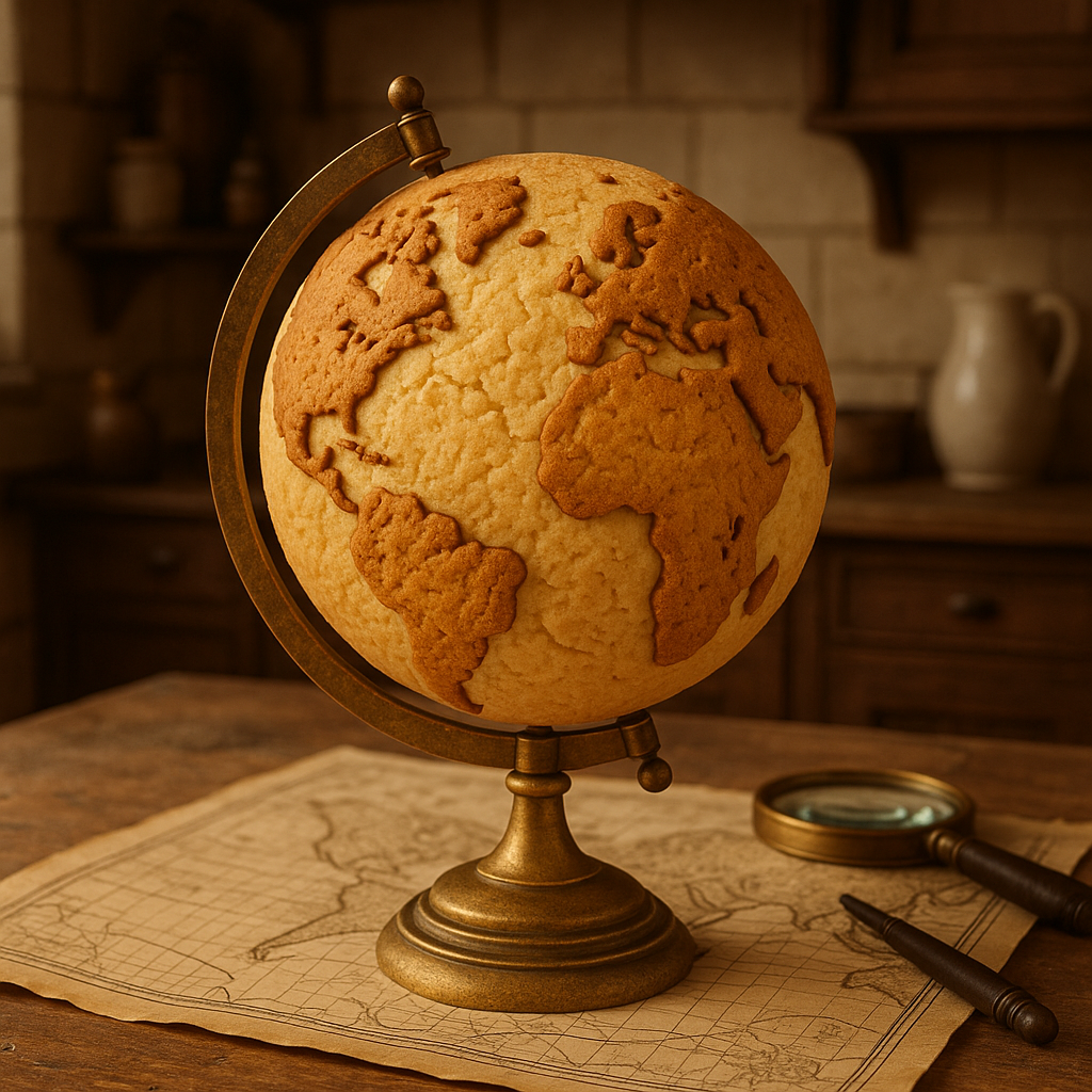 Mappemonde en biscuit sablé centré sur l'Atlantique